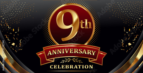 golden elements in 9 anniversary background
