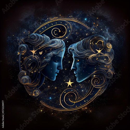 zodiac sign Gemini, starry night, highly detailed, dark smooth background AI Generated