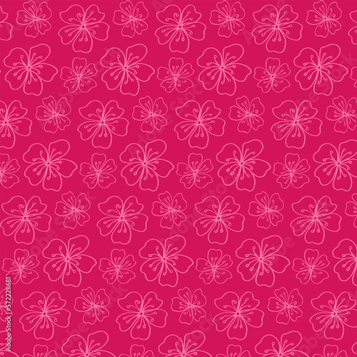 Vector seamless pattern with hand drawn twigs and sakura flowers on a white background. Cherry blossoms. wedding pattern, floral pattern for printing on fabric, clothing, wrapping paper.