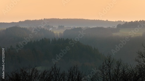 Fototapeta Naklejka Na Ścianę i Meble -  Hazy winter evening near Bad Bertrich in Volcanic Eifel Germany
