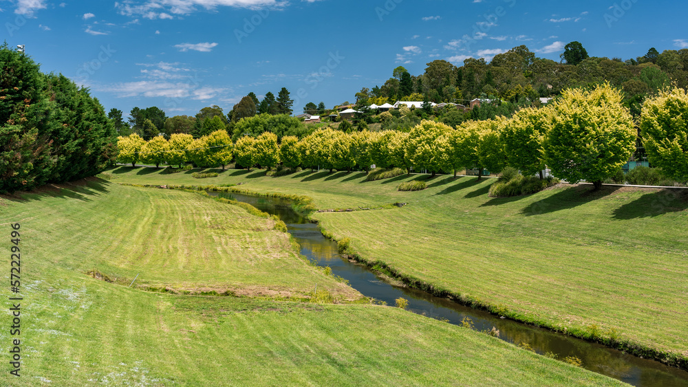 Beautiful green landscapes along Apsley river in Walcha, NSW, Australia
