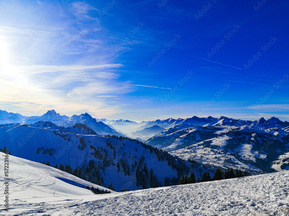 Swiss Alps in Winter in the Region of Gstaad Berner Oberland