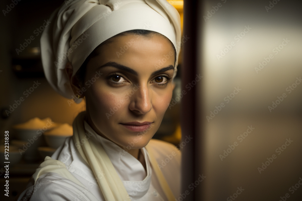 Skilled Female Chef Expertly Prepares Dish in High-End Restaurant Kitchen. AI Skilled Female Chef Expertly Prepares Dish in High-End Restaurant Kitchen. AI