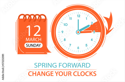 Daylight Saving Time Begins 2023 web banner. Change your clocks forward one hour. Spring forward