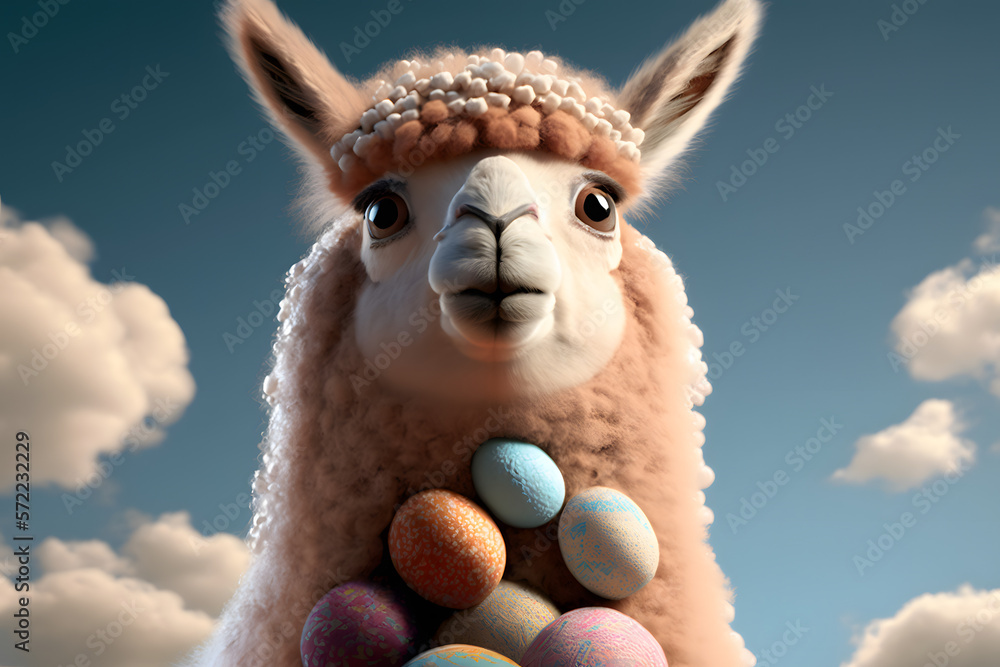 easter Lama with eggs, generative ai easter Lama with eggs, generative ai
