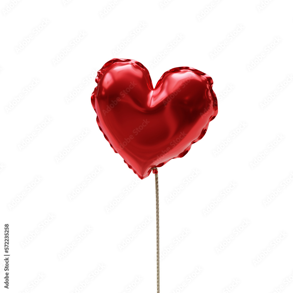 Red heart balloon glossy. isolated on white background. 3D illustration rendered. Valentines day, wedding, love, holiday, favorite