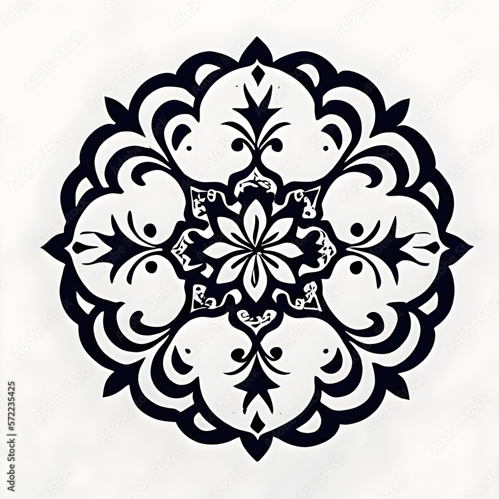 Abstract floral background with fleurs de lis in black and white. Dot Tattoo design. Coloring book for adults. Generative AI