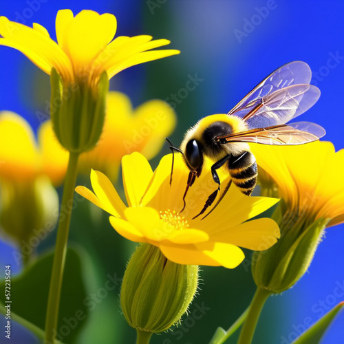 Close up of the flying bee ...