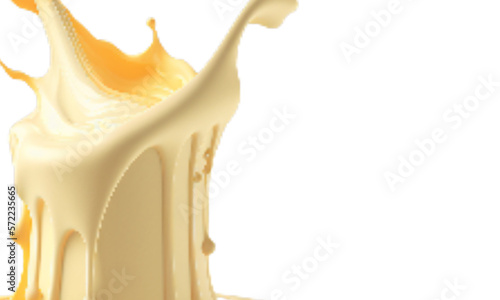 Flowing realistic liquid mayonnaise on transparent background.Spreading cheese, cream, milk, cream or yogurt.