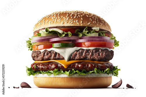 Fototapete Beef Burger on a Transparent Background - Generative AI