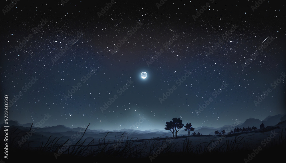 night sky  background with moon  stars and little ground