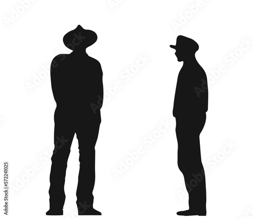 two men wearing hats, silhouette