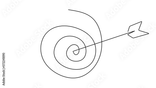 One single line of arrow stuck on wall isolated on white background.