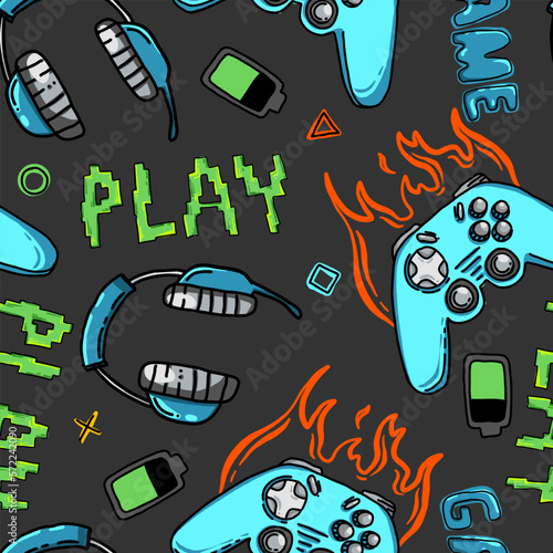 Seamless bright pattern with joysticks. gaming cool print for boys and girls. Suitable for textiles, sportswear, web