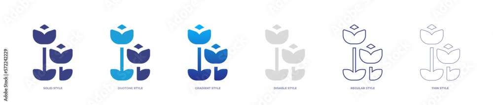 Tulip pot icon set full style. Solid, disable, gradient, duotone, regular, thin. Vector illustration and transparent icon.