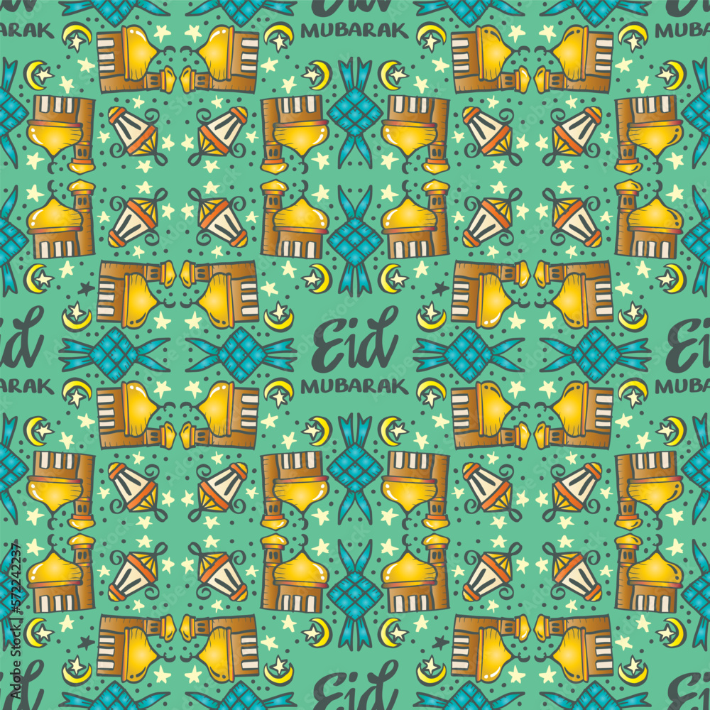 Naklejka premium Seamless pattern Eid Mubarak background.