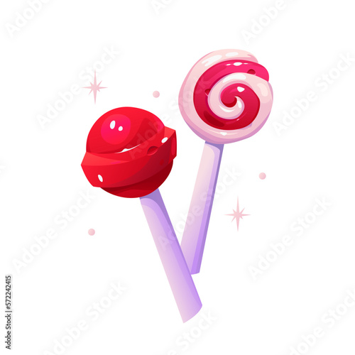 Lollipop Candies Isolated on a White Background. 3d Sweet. Vector GUI elements. Illustration in Cartoon Style.