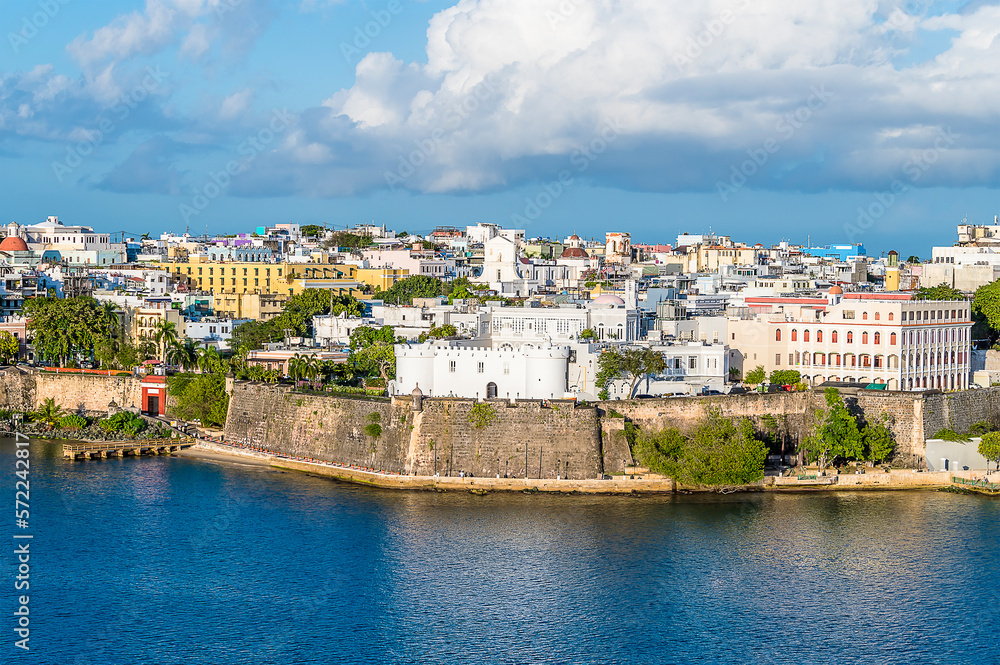 A view over the city wall in San Juan, Puerto Rico on a bright sunny day