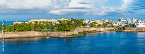 A panorama view along the city wall in San Juan, Puerto Rico on a bright sunny day photo