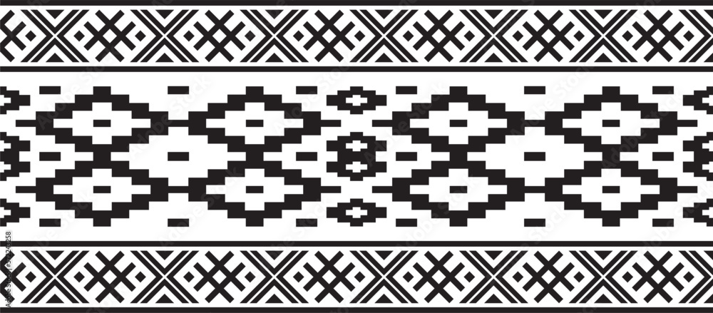 Vector  monochrome seamless Belarusian national ornament. Ethnic endless black border, Slavic peoples frame.