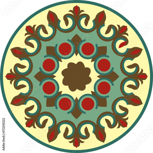 Vector colored round Turkish ornament. Endless Ottoman national circle.