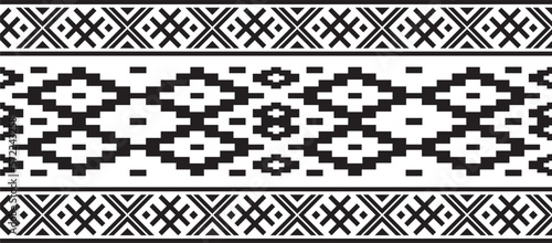 Vector monochrome seamless Belarusian national ornament. Ethnic endless black border, Slavic peoples frame.