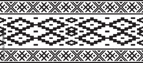 Vector  monochrome seamless Belarusian national ornament. Ethnic endless black border, Slavic peoples frame.