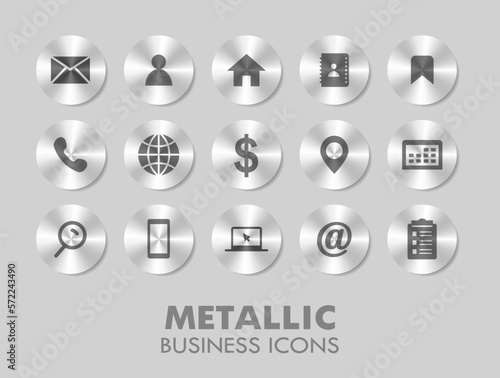 Metallic Circular Business Icon Set Vector Illustration