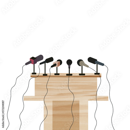 Wooden podium tribune of microphones on podium  on PNG transparent background  02