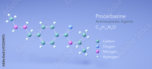 procarbazine molecule, molecular structures, antineoplastic agents, 3d model, Structural Chemical Formula and Atoms with Color Coding photo