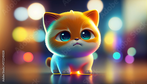 Cute cat illustration with blur lamp background. Generative AI.