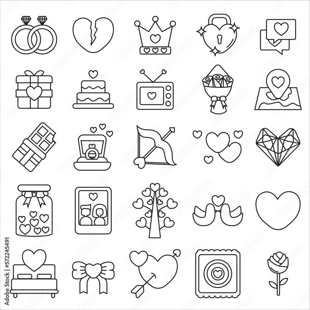 Fototapeta premium Love and valentine icon set vector illustration. Suitable for sticker pack, graphic design elements, logo and mobile application element graphic