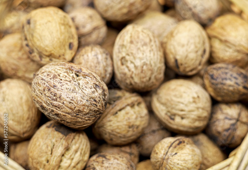 organic shelled walnuts in wicker basket