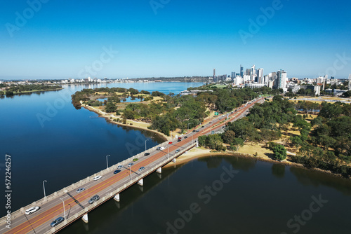 Aerial view of Heirisson Island and the surrounding Swan River on the Causeway in Perth  Western Australia