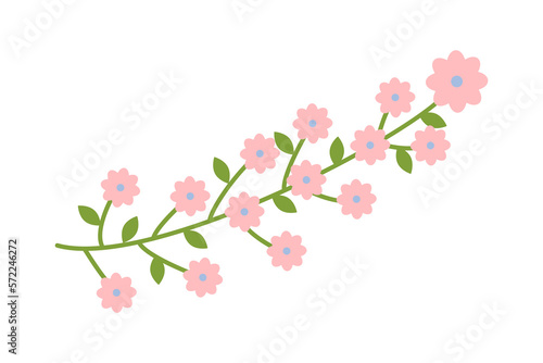 Delicate green twig with pink flowers. Botanical elements. Meadow herbs, wildflowers. Floral Herb Design elements for postcards, scrapbooking, textiles. Spring botanical vector illustration © Марина Волкова