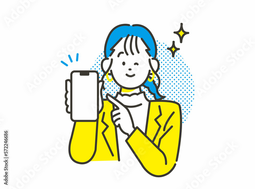 スマホで簡単決済をアピールする女性 イメージ素材