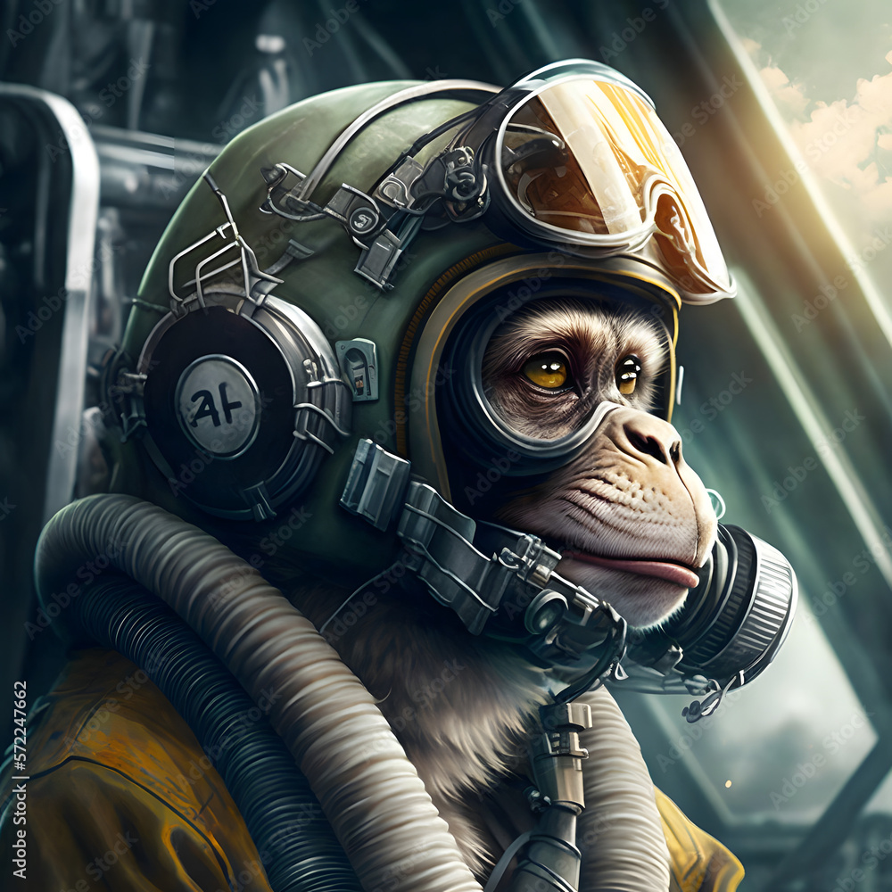 monkey fighter jet pilot in the cockpit oxygen mask Stock Photo | Adobe  Stock