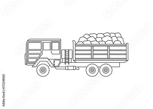 Hand drawn Vector illustration color children construction dump truck carrying rocks clipart