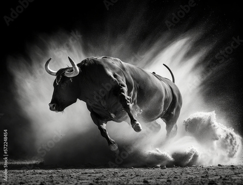 Angry bull jumping, generative Ai