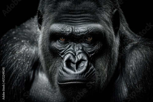 Close up of gorilla face in black and white, Generative AI