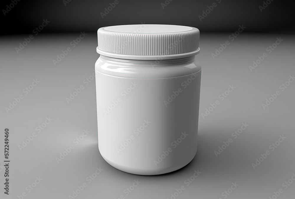 White plastic jar mockup model. Generative AI.
White plastic jar mockup model. Generative AI.