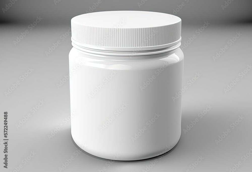 White plastic jar mockup model. Generative AI.
White plastic jar mockup model. Generative AI.