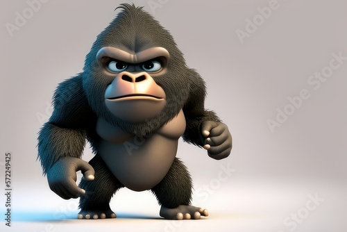 Cute gorilla in 3D cartoon style character  Generative AI