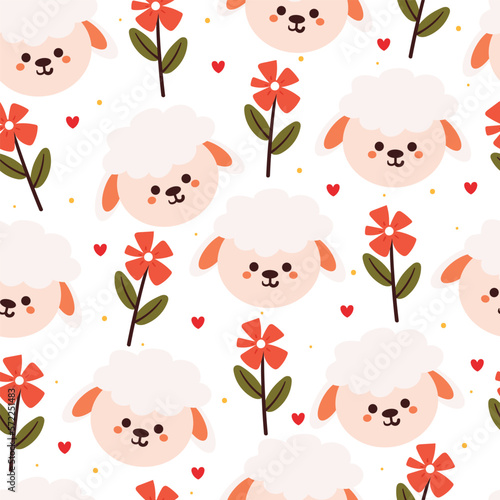 seamless pattern cartoon sheep and flower. cute animal wallpaper illustration for gift wrap paper