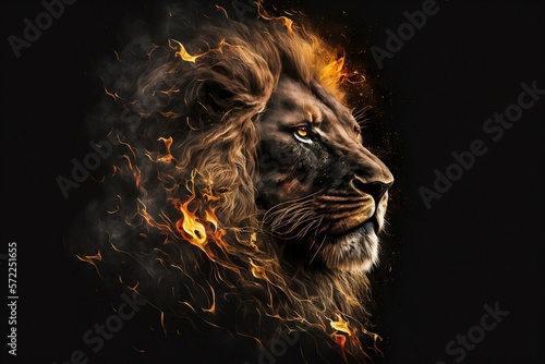 King Lion fire portrait. Generative AI