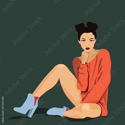 Vector illustration fashion girl in modern outfit. Concept of beauty and mental, femininity.