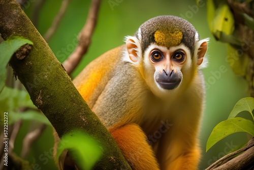 Look at Squirrel monkeys in the Ecuadorian jungle in amazon 