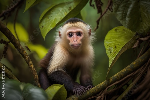 Wild monkey capuchin in the rainforest photo