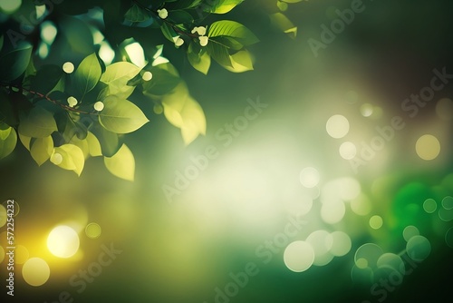 A Spring Green Blurred Bokeh Light Banner. Generative AI