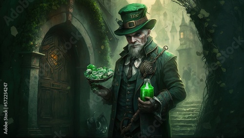 St. Patrick's day background. Man with a glass of green liquid generative ai 